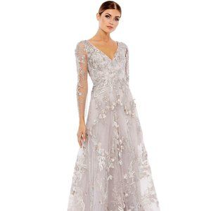 Mac Duggal Floral Embroidered Illusion Sleeve Gown